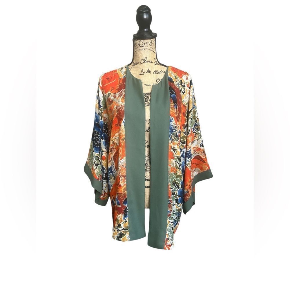 Soft Surroundings Open kimono short oversized bright floral‎ artsy
